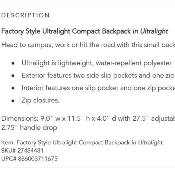 Vera Bradley Factory Style Ultralight Compact Backpack - Picture 4 of 8